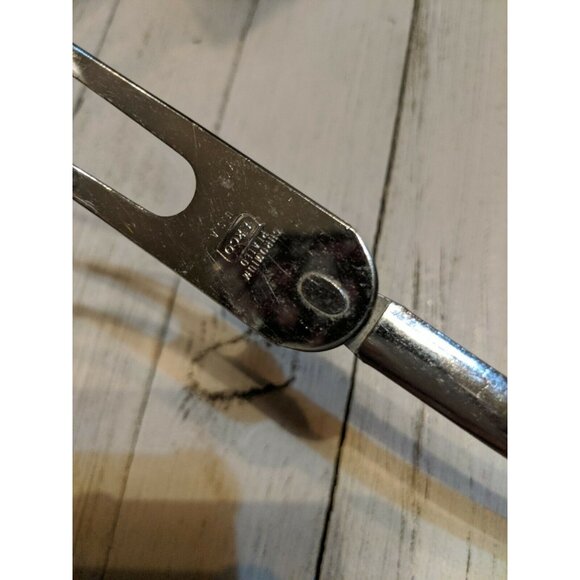 Vintage EKCO #3 Chromium Plate Solid Meat Utility Fork Avocado Green 11 1/2" - Picture 4 of 7